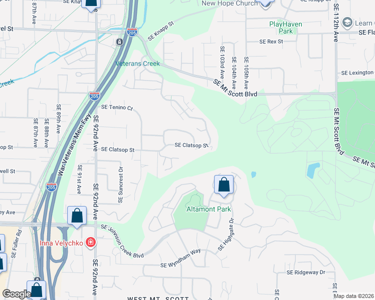 map of restaurants, bars, coffee shops, grocery stores, and more near 8354 Southeast Clatsop Court in Portland