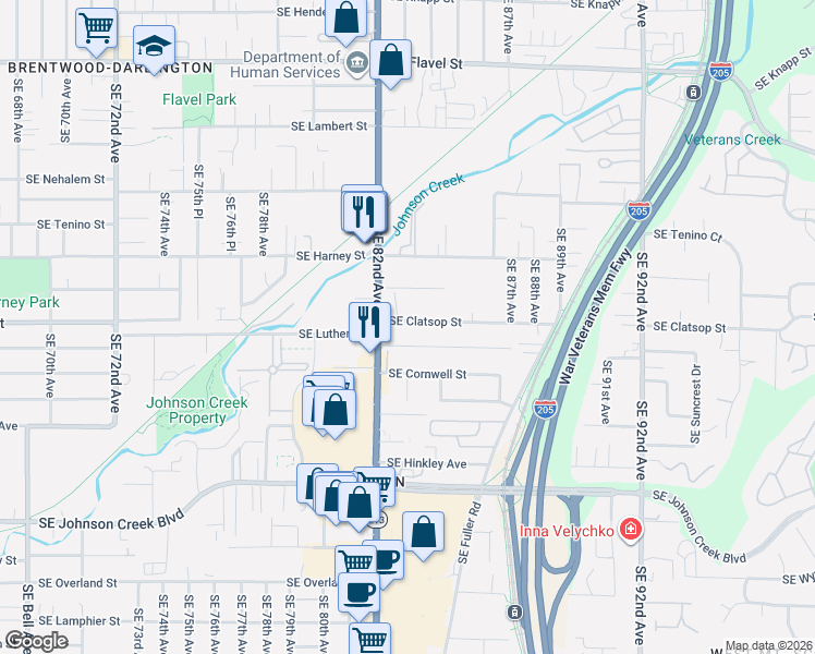 map of restaurants, bars, coffee shops, grocery stores, and more near 8278 Southeast Clatsop Street in Happy Valley