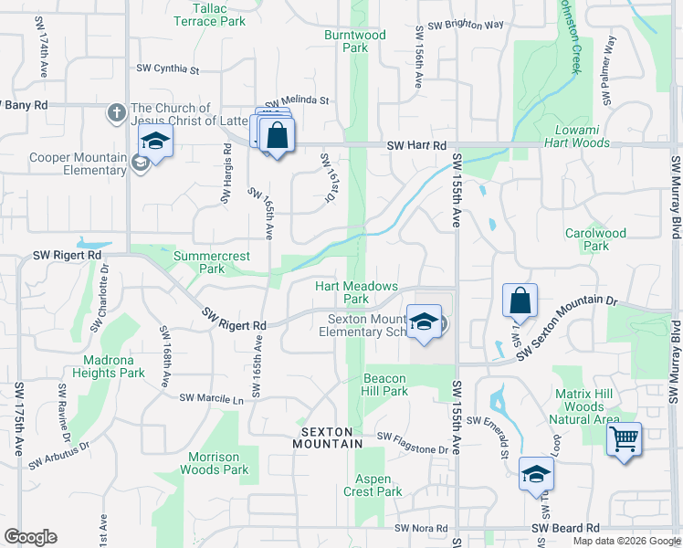 map of restaurants, bars, coffee shops, grocery stores, and more near 8108 Southwest 160th Avenue in Aloha