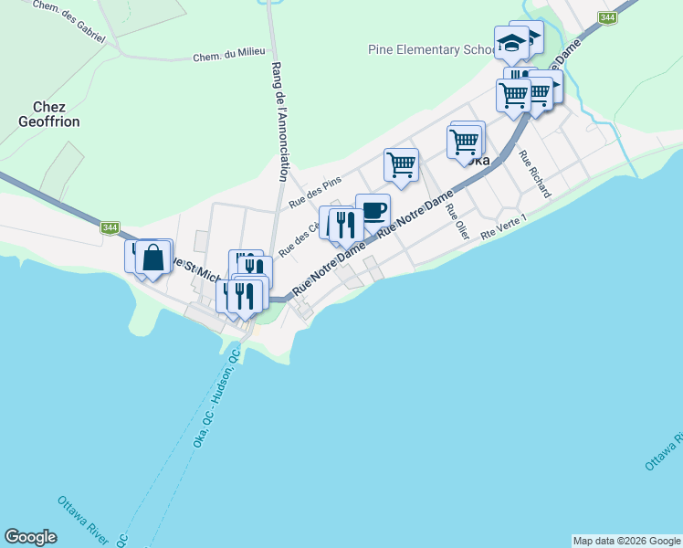 map of restaurants, bars, coffee shops, grocery stores, and more near 25 Rue Saint-François-Xavier in Oka