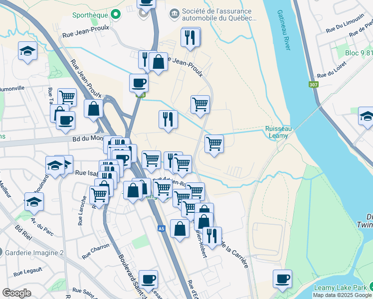 map of restaurants, bars, coffee shops, grocery stores, and more near in Gatineau