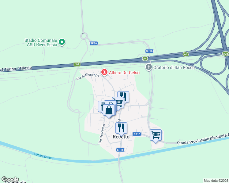 map of restaurants, bars, coffee shops, grocery stores, and more near 20 Via San Giuseppe in Recetto