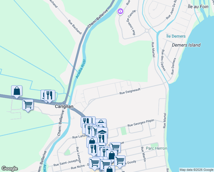 map of restaurants, bars, coffee shops, grocery stores, and more near 119 Rue Joseph Bresse in Chambly