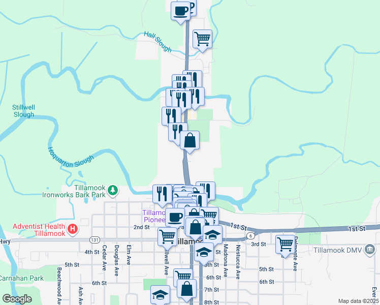 map of restaurants, bars, coffee shops, grocery stores, and more near 500-998 Oregon Coast Hwy in Tillamook