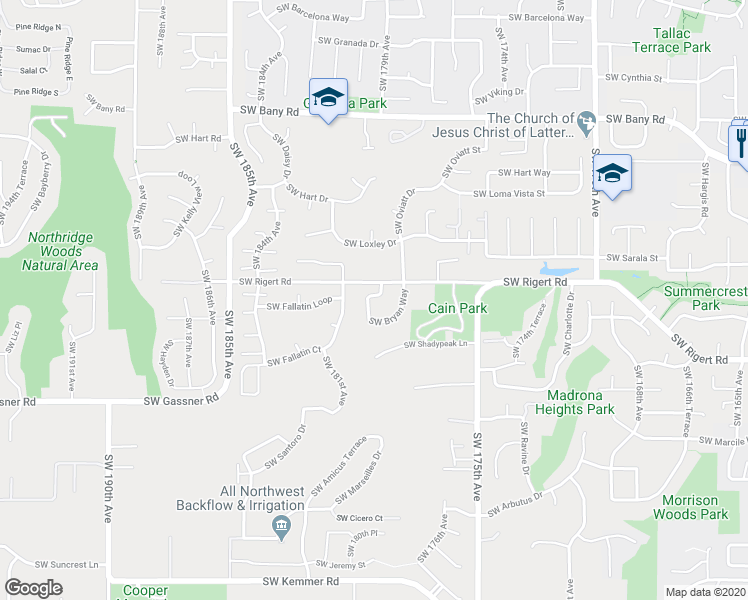 map of restaurants, bars, coffee shops, grocery stores, and more near 17880 Southwest Bryan Way in Beaverton