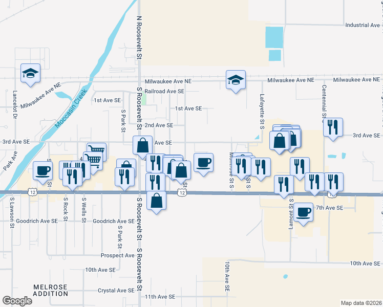 map of restaurants, bars, coffee shops, grocery stores, and more near 2802 Jarvis Street South in Aberdeen