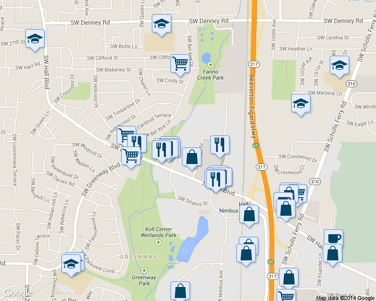 map of restaurants, bars, coffee shops, grocery stores, and more near 7919 Southwest Cirrus Drive in Beaverton