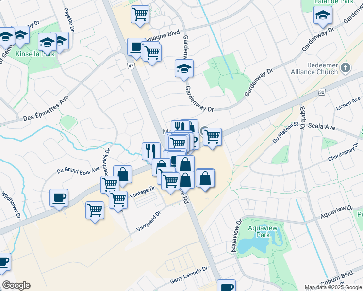 map of restaurants, bars, coffee shops, grocery stores, and more near 482 Rougemount Crescent in Ottawa