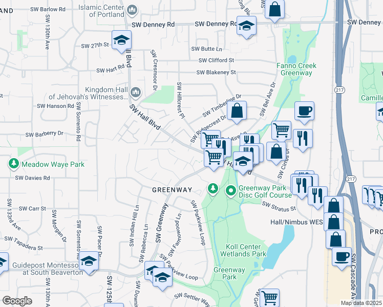 map of restaurants, bars, coffee shops, grocery stores, and more near in Beaverton