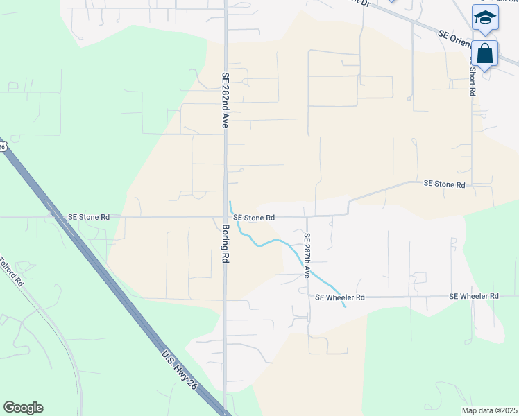 map of restaurants, bars, coffee shops, grocery stores, and more near 28513 Southeast Stone Road in Boring