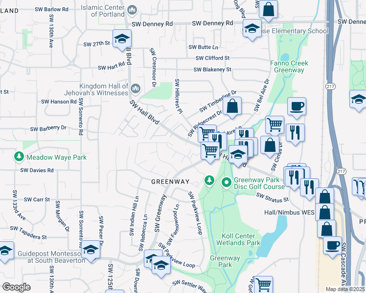 map of restaurants, bars, coffee shops, grocery stores, and more near in Beaverton