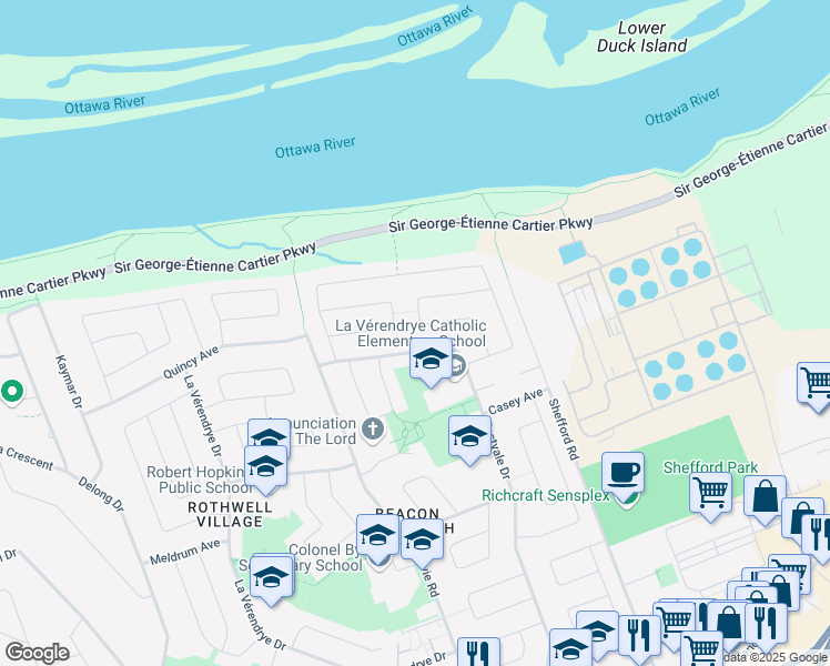 map of restaurants, bars, coffee shops, grocery stores, and more near in Ottawa