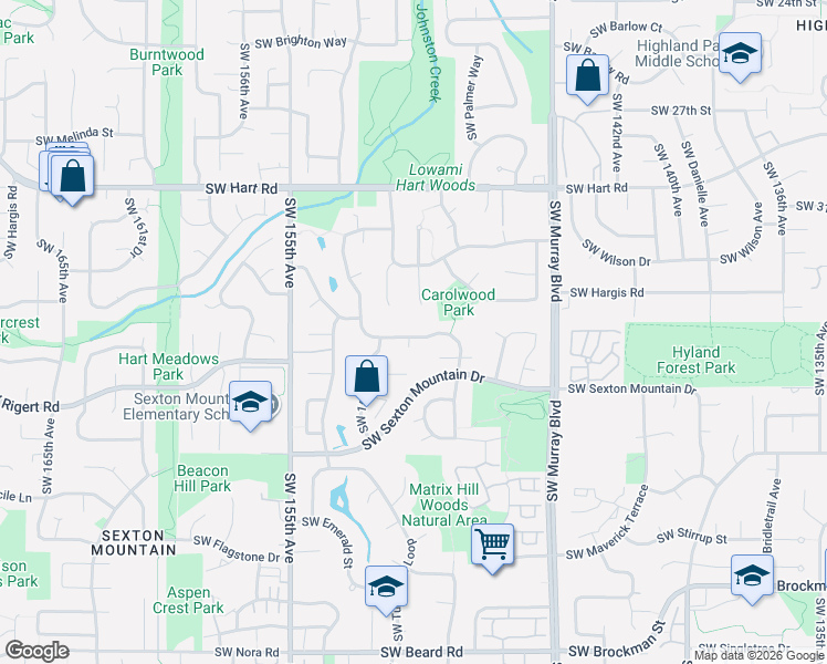 map of restaurants, bars, coffee shops, grocery stores, and more near 15035 Southwest Gearhart Drive in Beaverton