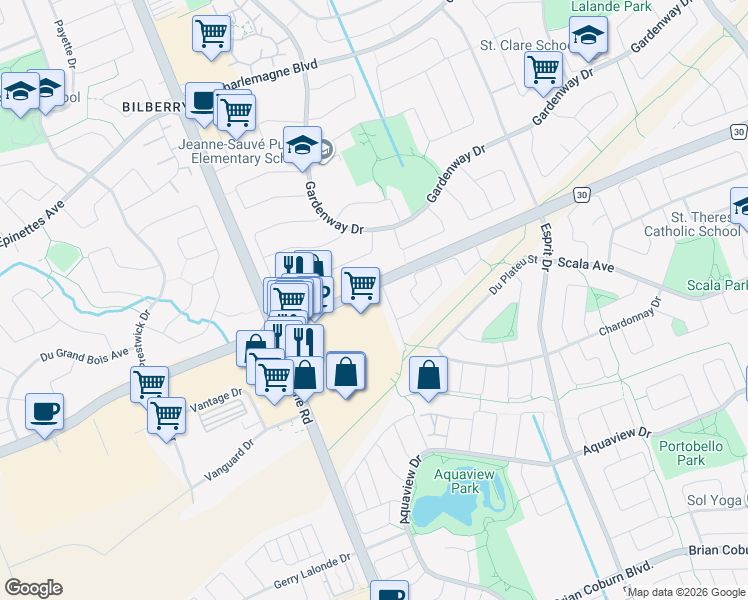 map of restaurants, bars, coffee shops, grocery stores, and more near in Ottawa