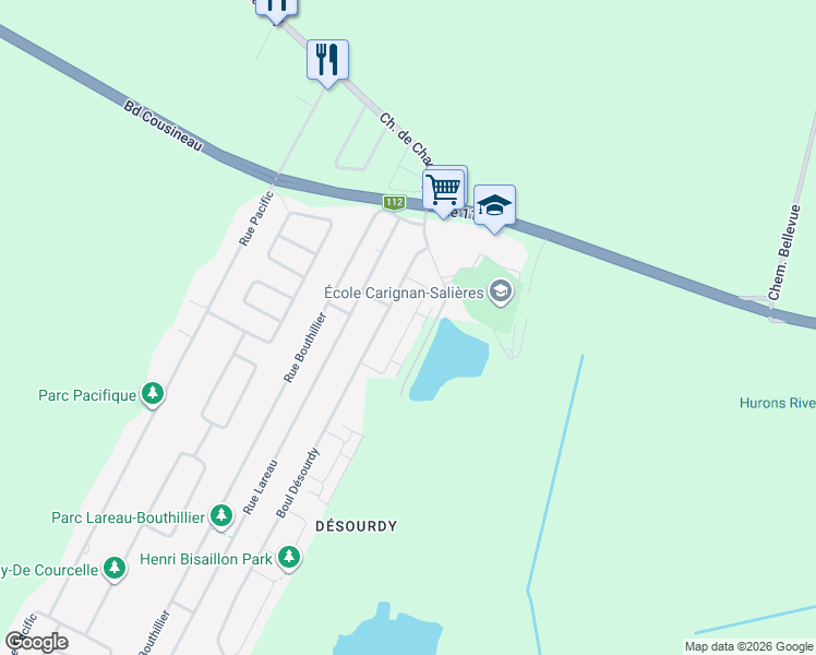 map of restaurants, bars, coffee shops, grocery stores, and more near Rue des Galets in Carignan