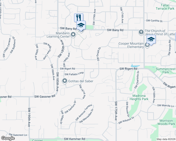 map of restaurants, bars, coffee shops, grocery stores, and more near 17880 Southwest Bryan Way in Beaverton