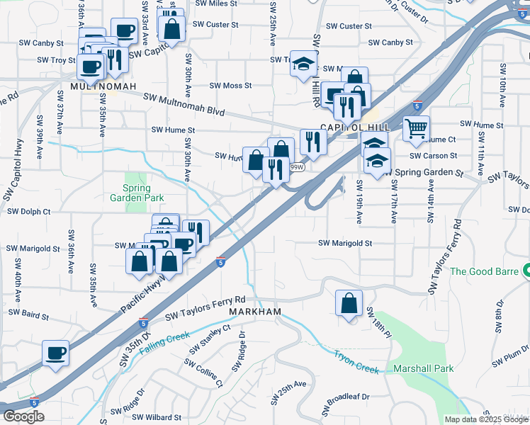 map of restaurants, bars, coffee shops, grocery stores, and more near in Portland