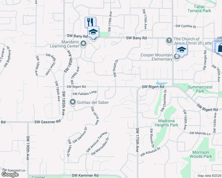 map of restaurants, bars, coffee shops, grocery stores, and more near 17895 Southwest Bryan Way in Beaverton