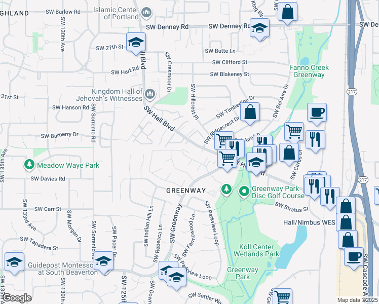 map of restaurants, bars, coffee shops, grocery stores, and more near in Beaverton