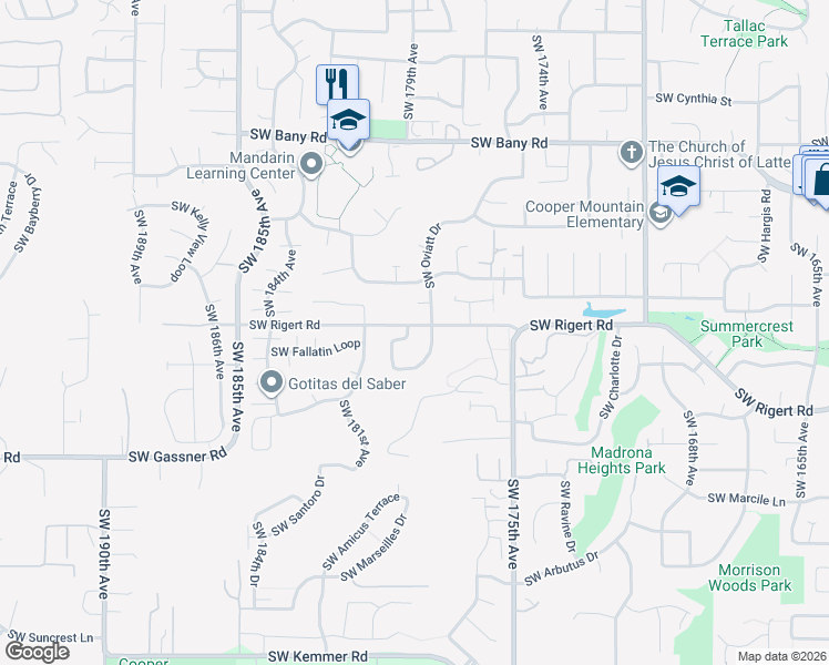 map of restaurants, bars, coffee shops, grocery stores, and more near 17895 Southwest Bryan Way in Beaverton
