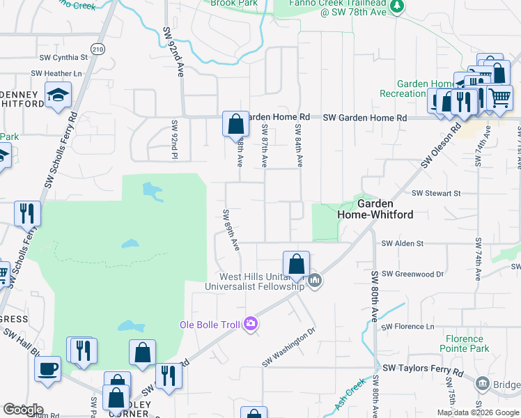 map of restaurants, bars, coffee shops, grocery stores, and more near 8065 Southwest 87th Avenue in Portland