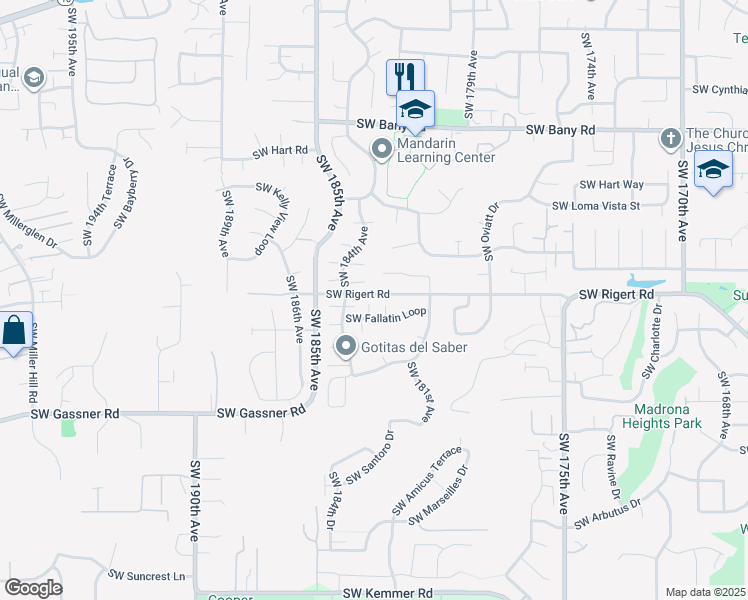 map of restaurants, bars, coffee shops, grocery stores, and more near 18272 Southwest Fallatin Loop in Beaverton