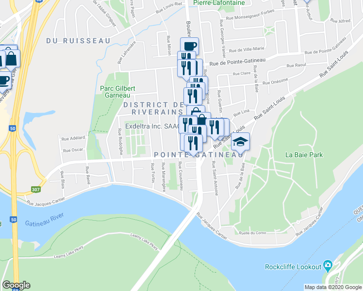 map of restaurants, bars, coffee shops, grocery stores, and more near 59 Cousineau Street in Gatineau