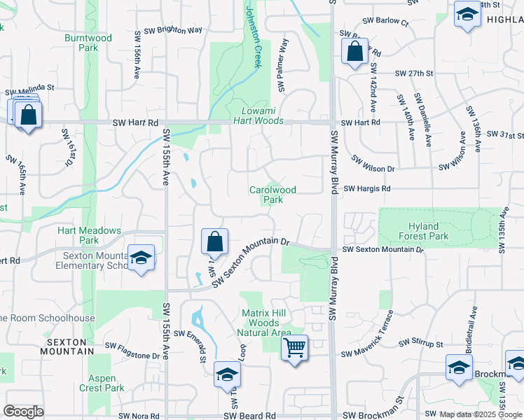 map of restaurants, bars, coffee shops, grocery stores, and more near 14935 Southwest Gearhart Drive in Beaverton