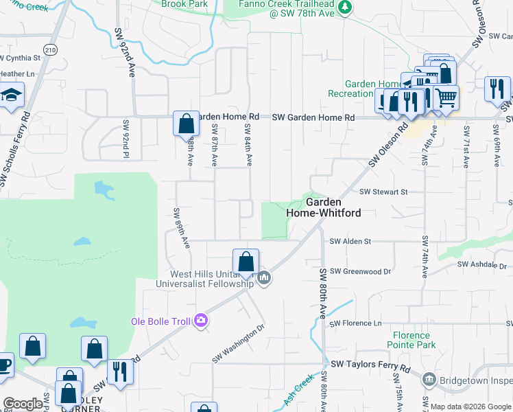 map of restaurants, bars, coffee shops, grocery stores, and more near 8000 Southwest Wareham Circle in Portland