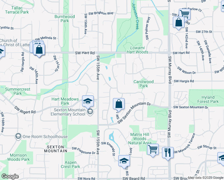 map of restaurants, bars, coffee shops, grocery stores, and more near 8020 Southwest 154th Avenue in Beaverton