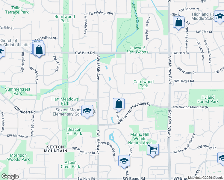 map of restaurants, bars, coffee shops, grocery stores, and more near 8020 Southwest 154th Avenue in Beaverton