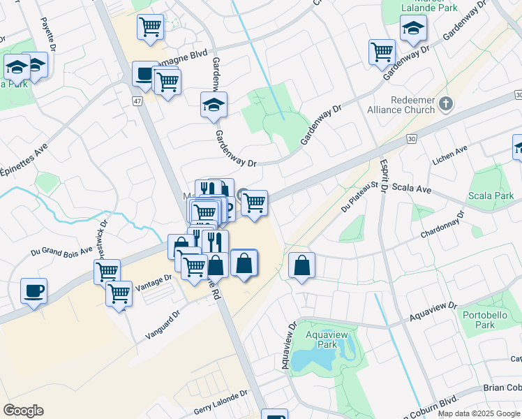 map of restaurants, bars, coffee shops, grocery stores, and more near 4522 Innes Road in Ottawa