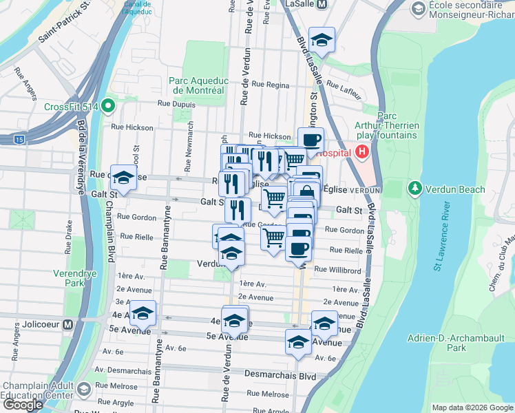 map of restaurants, bars, coffee shops, grocery stores, and more near 428 Avenue Galt in Montréal