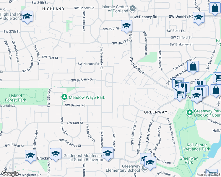 map of restaurants, bars, coffee shops, grocery stores, and more near 7957 Southwest Connemara Terrace in Beaverton