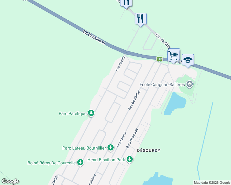 map of restaurants, bars, coffee shops, grocery stores, and more near 3274 Rue de la Brisardière in Longueuil
