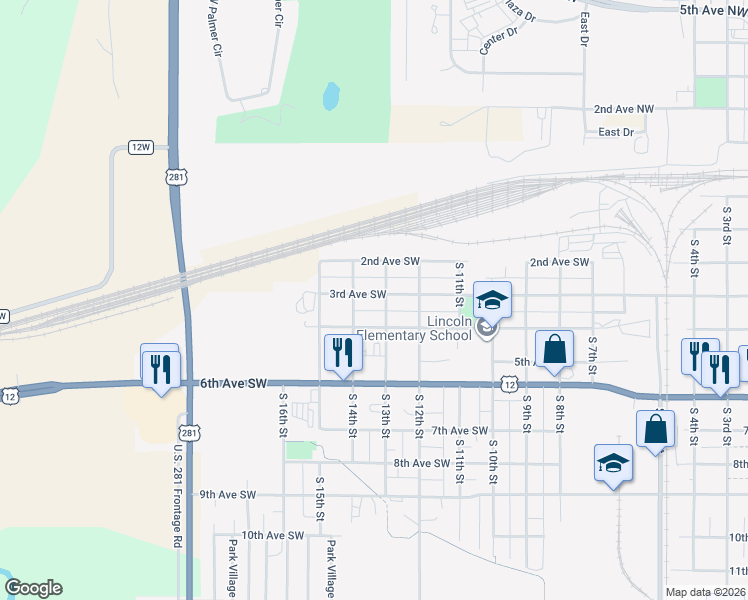 map of restaurants, bars, coffee shops, grocery stores, and more near 1307 3rd Avenue Southwest in Aberdeen