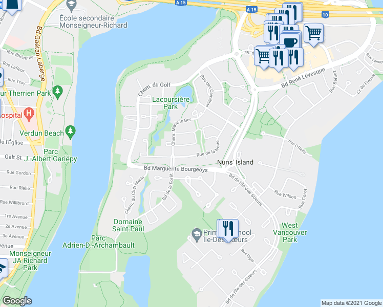 map of restaurants, bars, coffee shops, grocery stores, and more near 570 Rue de la Noue in Montréal