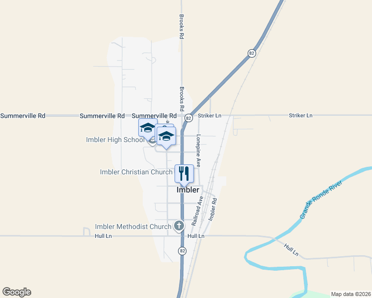map of restaurants, bars, coffee shops, grocery stores, and more near 620 Ruckman Avenue in Imbler