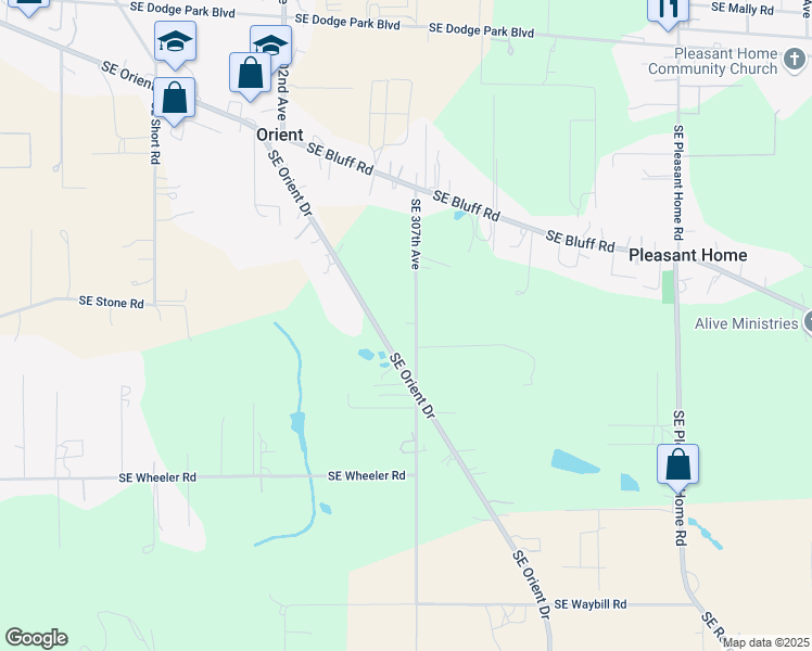 map of restaurants, bars, coffee shops, grocery stores, and more near 8443 Southeast 307th Avenue in Gresham
