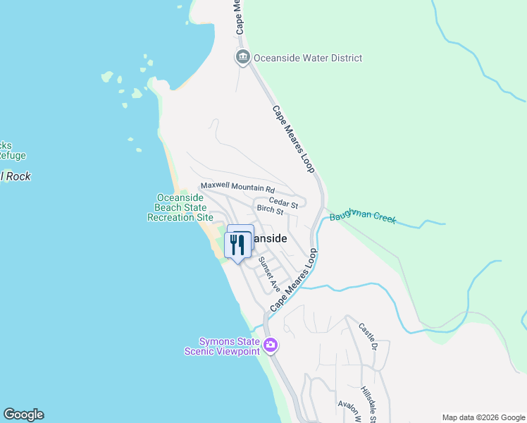 map of restaurants, bars, coffee shops, grocery stores, and more near 5475 Birch Street in Tillamook