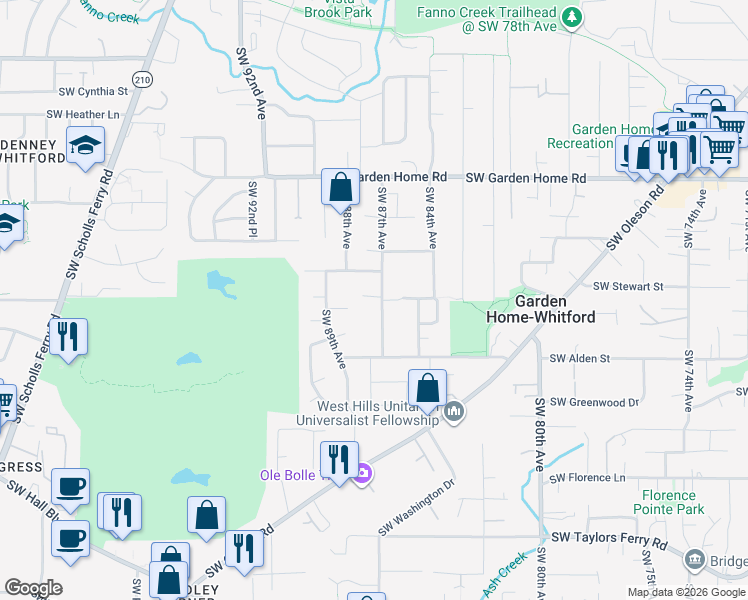 map of restaurants, bars, coffee shops, grocery stores, and more near 8065 Southwest 87th Avenue in Portland