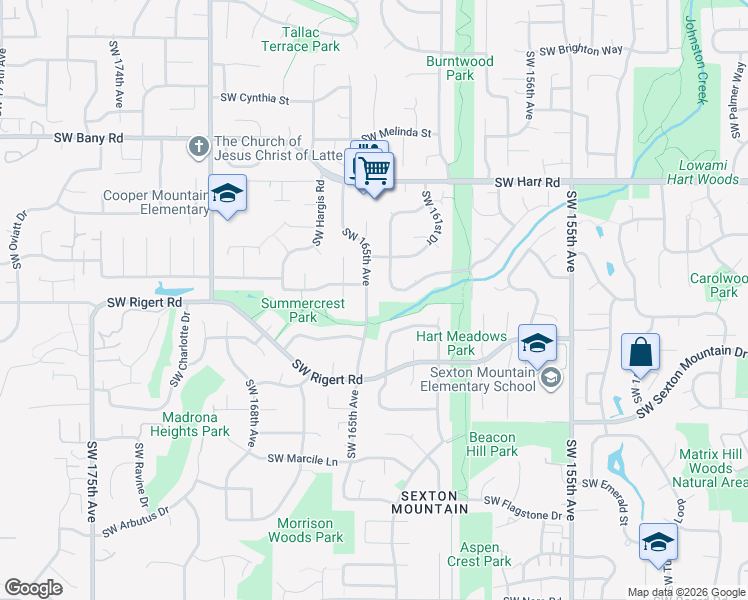 map of restaurants, bars, coffee shops, grocery stores, and more near 8005 Southwest 165th Avenue in Beaverton