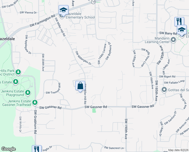 map of restaurants, bars, coffee shops, grocery stores, and more near 19515 Southwest Sonia Lane in Beaverton