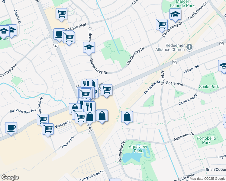 map of restaurants, bars, coffee shops, grocery stores, and more near 4546 Innes Road in Ottawa