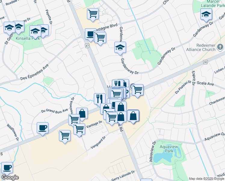map of restaurants, bars, coffee shops, grocery stores, and more near 482 Rougemount Crescent in Ottawa