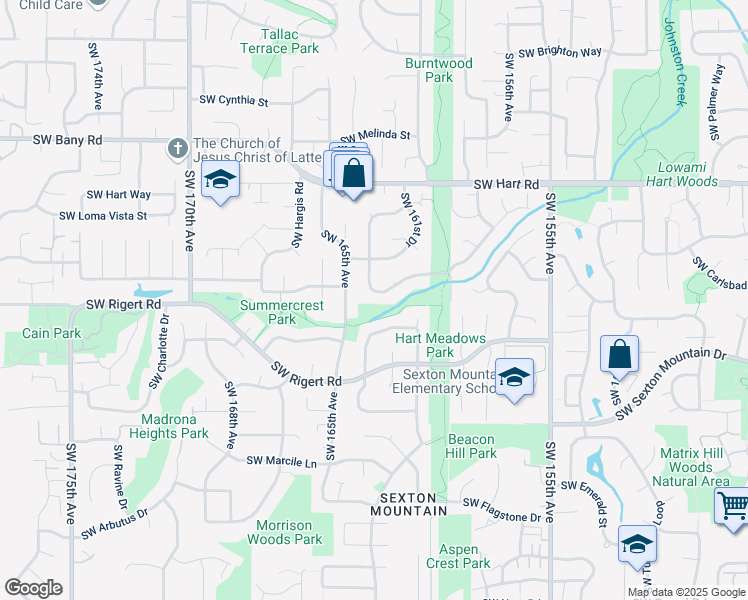map of restaurants, bars, coffee shops, grocery stores, and more near 16112 Southwest Bridle Hills Drive in Beaverton