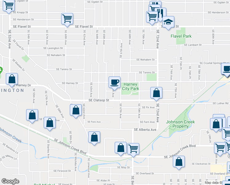 map of restaurants, bars, coffee shops, grocery stores, and more near 8529 Southeast 67th Avenue in Portland