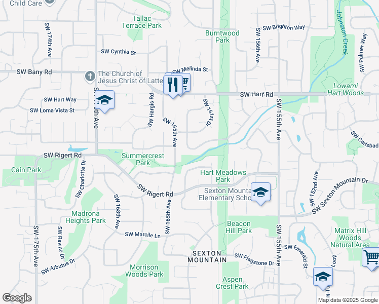 map of restaurants, bars, coffee shops, grocery stores, and more near 16112 Southwest Bridle Hills Drive in Beaverton