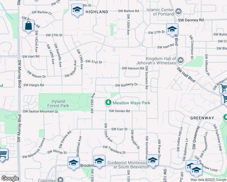 map of restaurants, bars, coffee shops, grocery stores, and more near 7980 Southwest Lantana Place in Beaverton