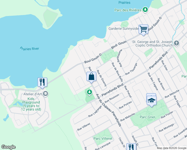 map of restaurants, bars, coffee shops, grocery stores, and more near 4922 Rue Oka in Montréal